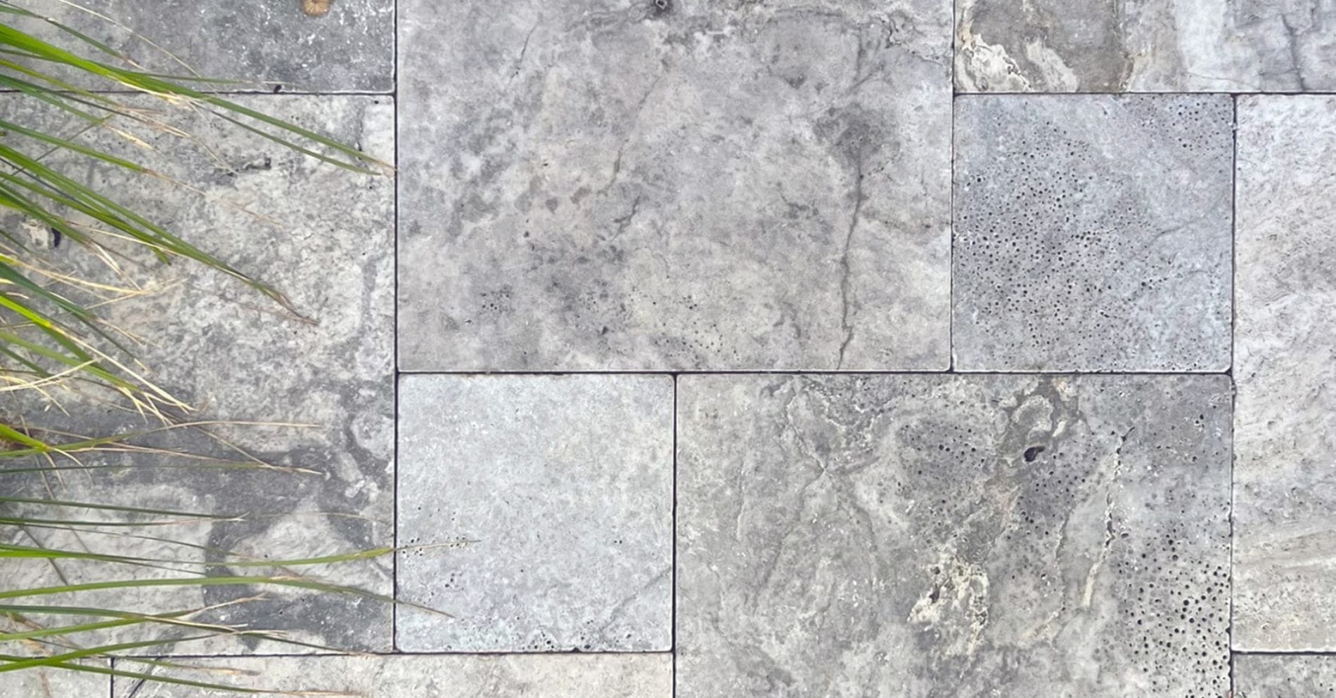 2 french pattern paving
- close up with plants on the side